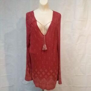 Lucky Brand Long Sleeve Tunic Lightweight Boho Peasant Festival Tribal Large